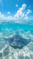 A stingray swims gracefully in the fluid ocean water. Generative AI