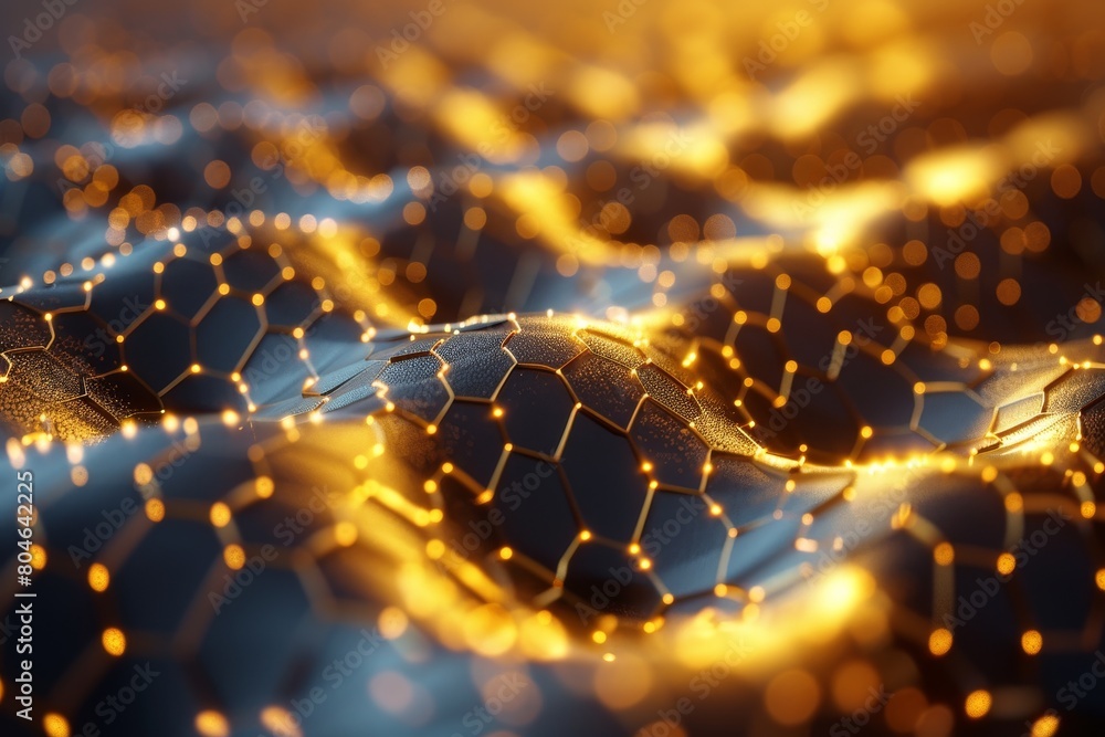 Aufkleber a close-up image of a glowing golden hexagonal pattern resembling a honeycomb texture, symbolizing w