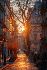 Beautiful street at sunset. Beautiful cityscape.