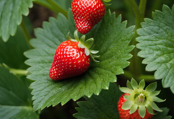 An impeccably ripe and succulent red strawberry