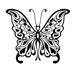 Silhouette of black butterfly. Tattoo butterfly.