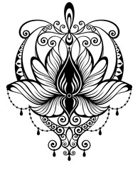 Lotus flower. Contour vector illustration for packaging, corporate identity, labels, postcards, invitations,tattoo