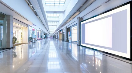 Fototapeta premium Modern shopping mall interior with blank ad display