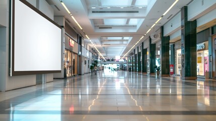 Empty shopping mall corridor with blank advertising space