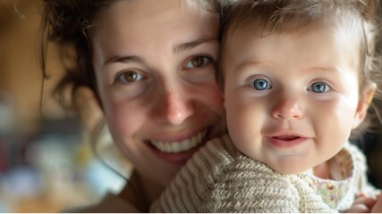 Happy ,smiling Mom with baby, love, warmly, mother's day concept