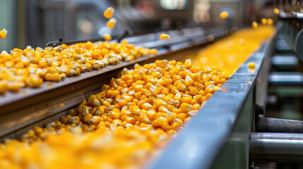 Production of canned corn at the factory.