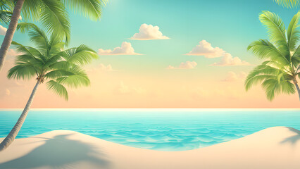 Fototapeta na wymiar A beautiful beach scene with palm trees and a blue ocean