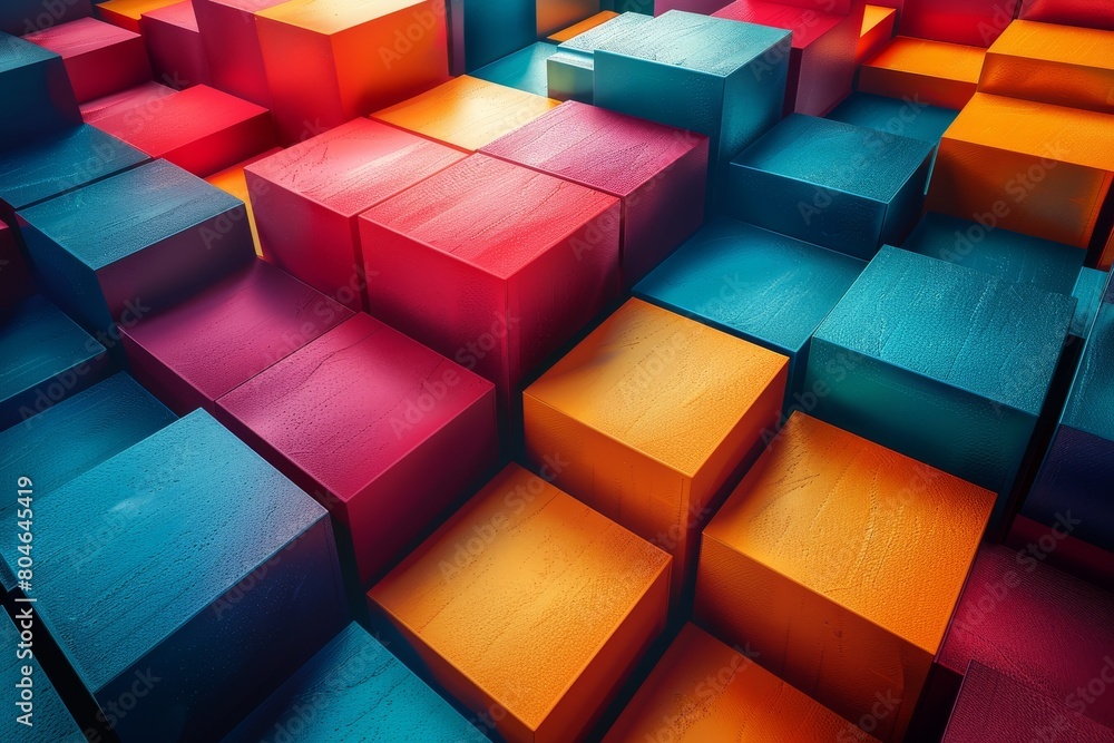 Poster this image features a visually captivating array of 3d cubes with a textured, vibrant surface that c
