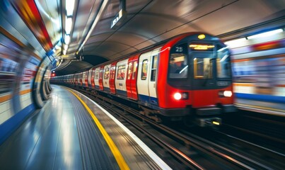 Speeding subway train in motion blur