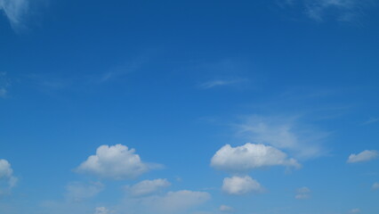 Sky after the storm. Majestic amazing blue sky with cumulus and cirrus on different layers clouds....