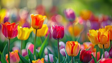 Vibrant tulips are blooming beautifully in the spring season
