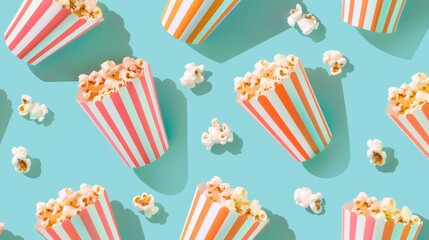 Popcorn buckets pattern on pastel blue background