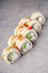 delicious fresh sushi roll philadelphia cheese with chicken cucumber and avocado