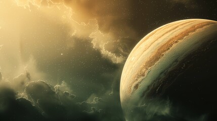 Alien planet in space with clouds and stars