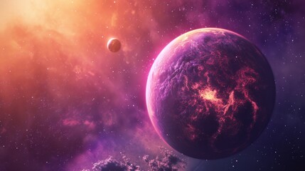 Galactic fantasy: alien planets in purple nebula