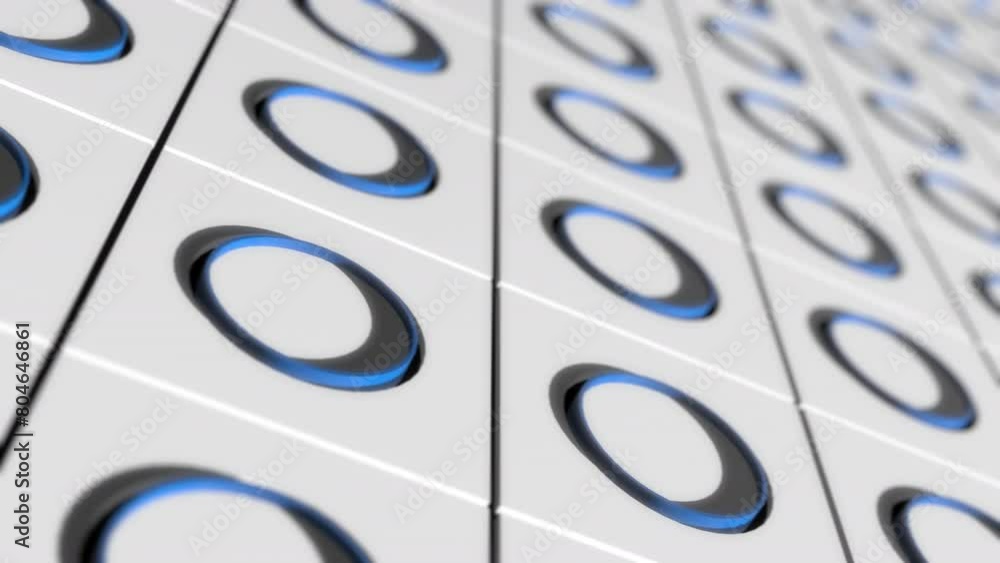 Poster seamless looping 3d animation of an abstract background with blue circles on white background
