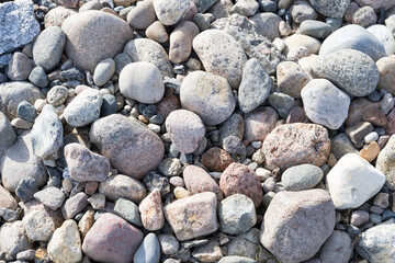 Pebbles and round stones on the beach, typical of the Baltic Sea