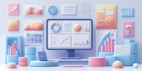 Modern digital workspace concept with 3d icons