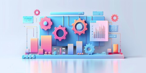 Colorful 3d illustration of data analytics and gears