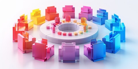 Colorful 3d puzzle pieces in circular formation