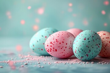 Pastel easter eggs with festive confetti