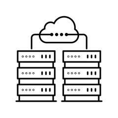 Cloud Computing Concept. Two Servers Connected With Blue Cloud. Data Server Icon. Cloud Storage, Data Storage Vector Icon On Transparent Background.