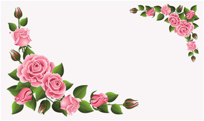 Pink rose flower illustration, corner flower border, flower color PNG