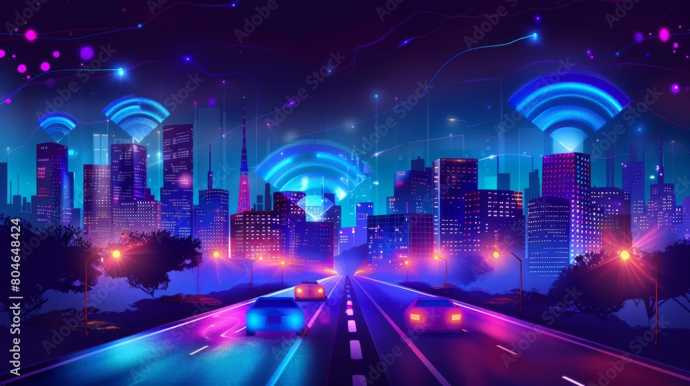 Aufkleber modern city with wireless network connection and city scape concept.wireless network and connection 