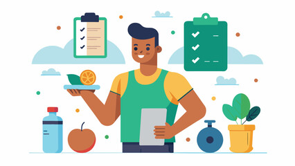 A personal trainer incorporates nutrition consultations into their fitness packages to help clients achieve their desired results.. Vector illustration