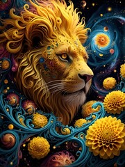 lion in outer space. Fractal Galaxy.