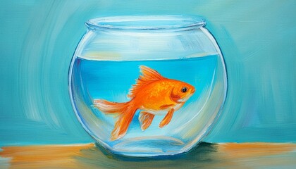 清涼感のある背景、ただの夏の風物詩、ただの金魚鉢、ただの金魚、ただのイラスト、凄くシンプルに描く generated by AI