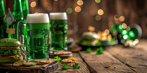 Cozy Irish Pub Saint Patricks Day Background with Green Beer