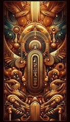 A stunning Art Deco-inspired illustration featuring an Egyptian pharaoh, hieroglyphs, and intricate golden patterns, creating a captivating and opulent visual experience.