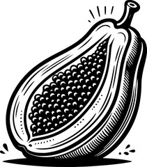 Fototapeta premium Papaya fruit black outline illustration. Coloring book.