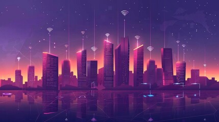 Modern city with wireless network connection concept