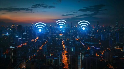 Modern city with wireless network connection concept