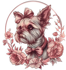 Japanese Dog with Bow Tattoo Outline in Locket Style