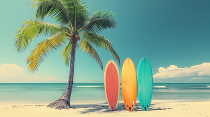 Surf's Up: Tropical Paradise with Colorful Surfboards