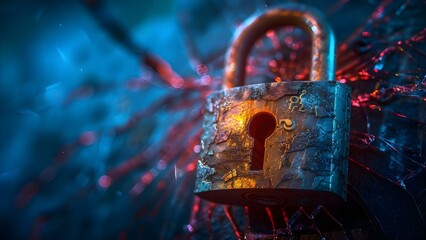Digital image of a broken padlock: Representing compromised security and vulnerability to data breaches. Concept Data Security, Technology Vulnerability, Cyber Threats, Digital Privacy - Powered by Adobe