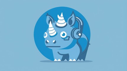   Blue Rhino with Unicorn Horn and Headphones