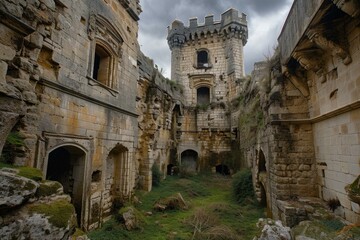 Obraz premium Time-worn Abandoned ancient castle. Creepy villa. Generate Ai