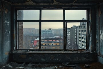 Derelict Abandoned city. House ruin desolate. Generate Ai
