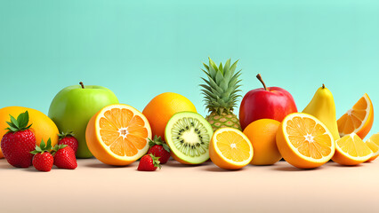 A colorful assortment of fruits including apples, oranges, kiwis