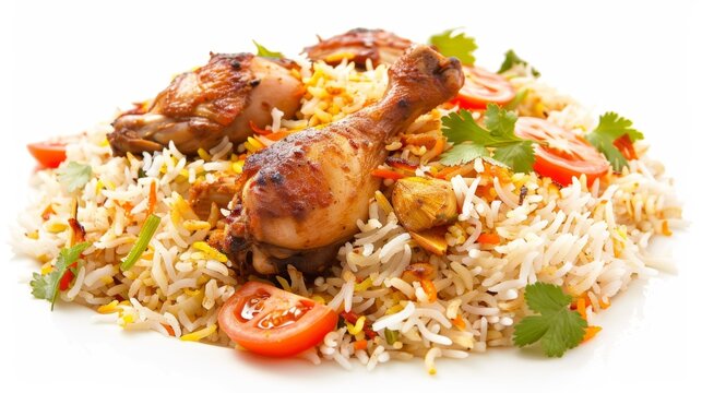 Chicken Biryani on white background