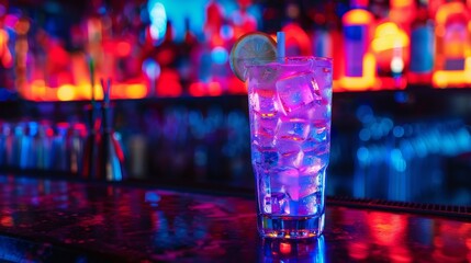 Refreshing Cocktail With Lemon Slice and Ice