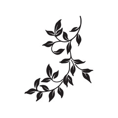 twig of leaves, growth stencil, black line graphic, pattern