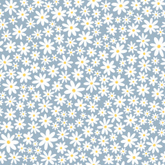 A blue seamless background with a white flower pattern. The flowers are small and white