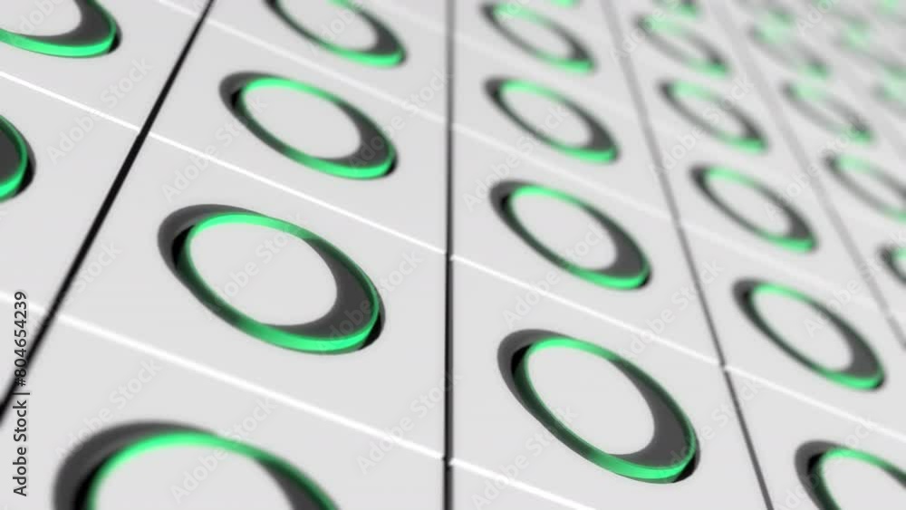 Poster seamless looping 3d animation of an abstract background with green circles on white background