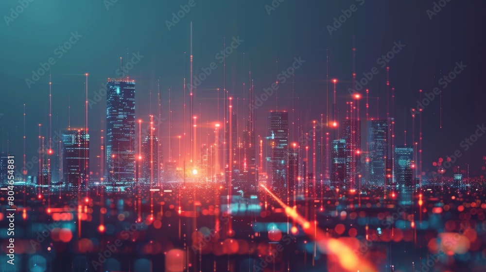 Aufkleber smart city with particle glowing light connection design, big data connection technology concept.