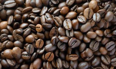 Vintage background of delicious, roasted coffee beans